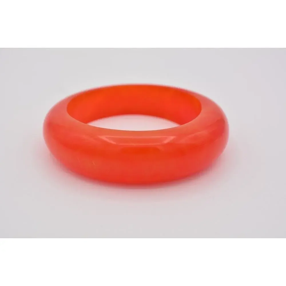 Vintage Bakelite Bangle Bracelet Lucite Chunky Burnt Orange Rust Bold 1980s Bin4
